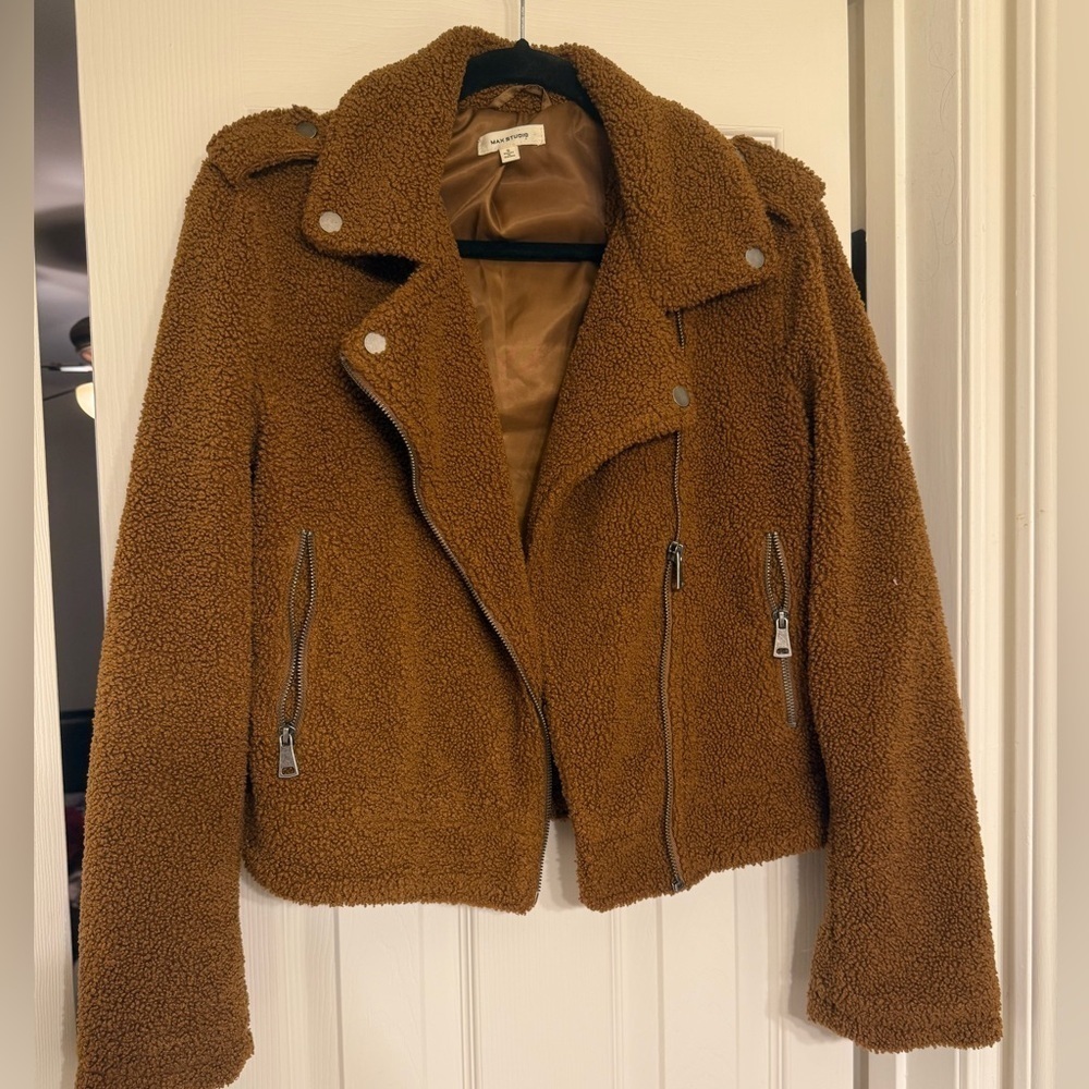 Max Studio Faux Sherpa Teddy Coat Brown Size S